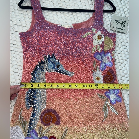 NWT La Fuori golden hour hand beaded oasis mini dress - sunset - ocean  - Large - Picture 10 of 13